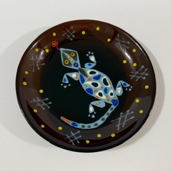 Vintage Artisan Handcrafted Pop Art Glass Lizard Gecko Bowl / Plate Signed - Picture 1 of 5
